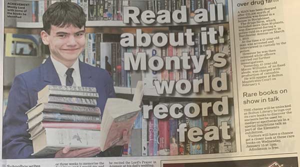 Monty Lord in The Bolton News, 11th January 2020