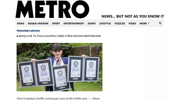 Monty Lord Metro Newspaper, 30th April 2021